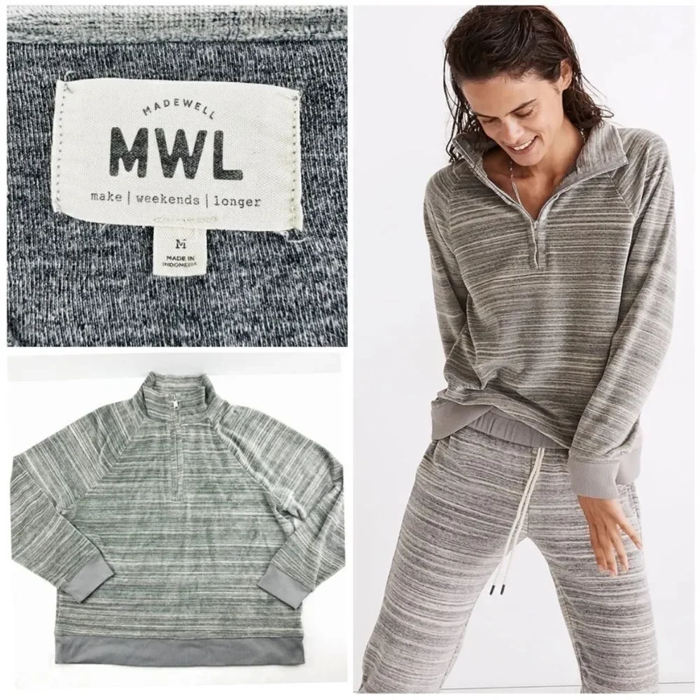 Madewell Velour Space Dyed Gray Slim Jogger 2 Piece Lounge/Travel Set!